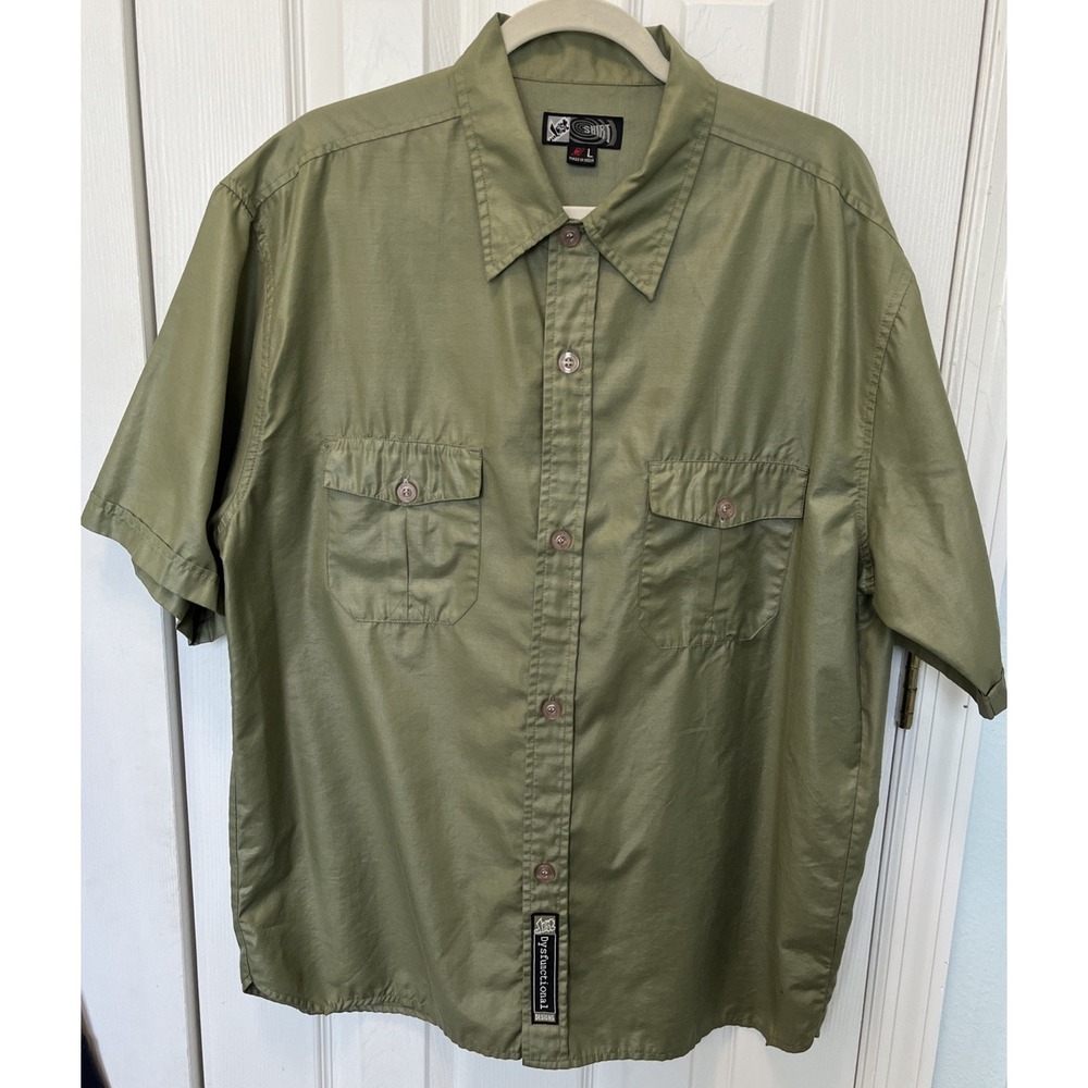 Lost Dysfunctional Surf Style Shirt Mens Large Green Button Up Short Sleeve Y2K